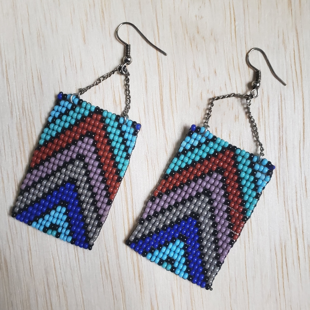 Beaded Chevron dangle earrings Fair Trade